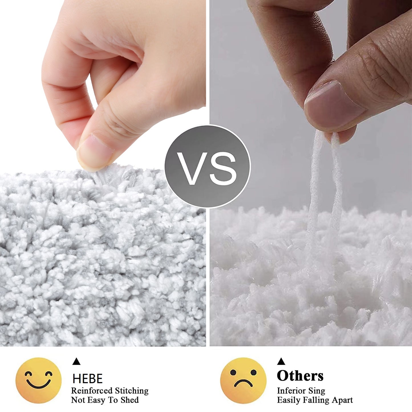 HEBE Bathroom Rug Set 2 Piece, Non-Slip Plush Shaggy Bath Mat, Soft Shaggy Absorbent Microfiber Bath Rugs Machine Washable Bath Mat with U-Shaped Toilet Mat for Bathroom