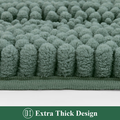 HEBE Ultra Soft Bathroom Rug Set 3 Pieces, Non Slip Thick Chenille Striped Bath Mat, Absorbent Plush Shaggy Bath Rugs for Bathroom