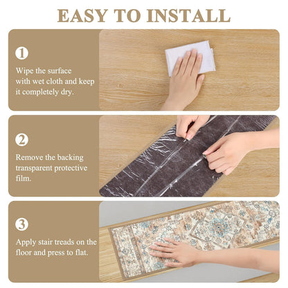 Carpet Stair Treads for Wooden Steps Indoor 8" X 30" Peel and Stick Stair Treads Non Slip Staircase Step Treads Reusable Stair Runner Rugs for Dogs, Kids and Elders, Cream Tan