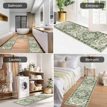 Farmhouse Kitchen Rugs Sets of 3 Non Slip Washable Boho Kitchen Rugs and Mats for Floor Kitchen Runner Rug Floor Carpet for Kitchen, Laundry, Hallways