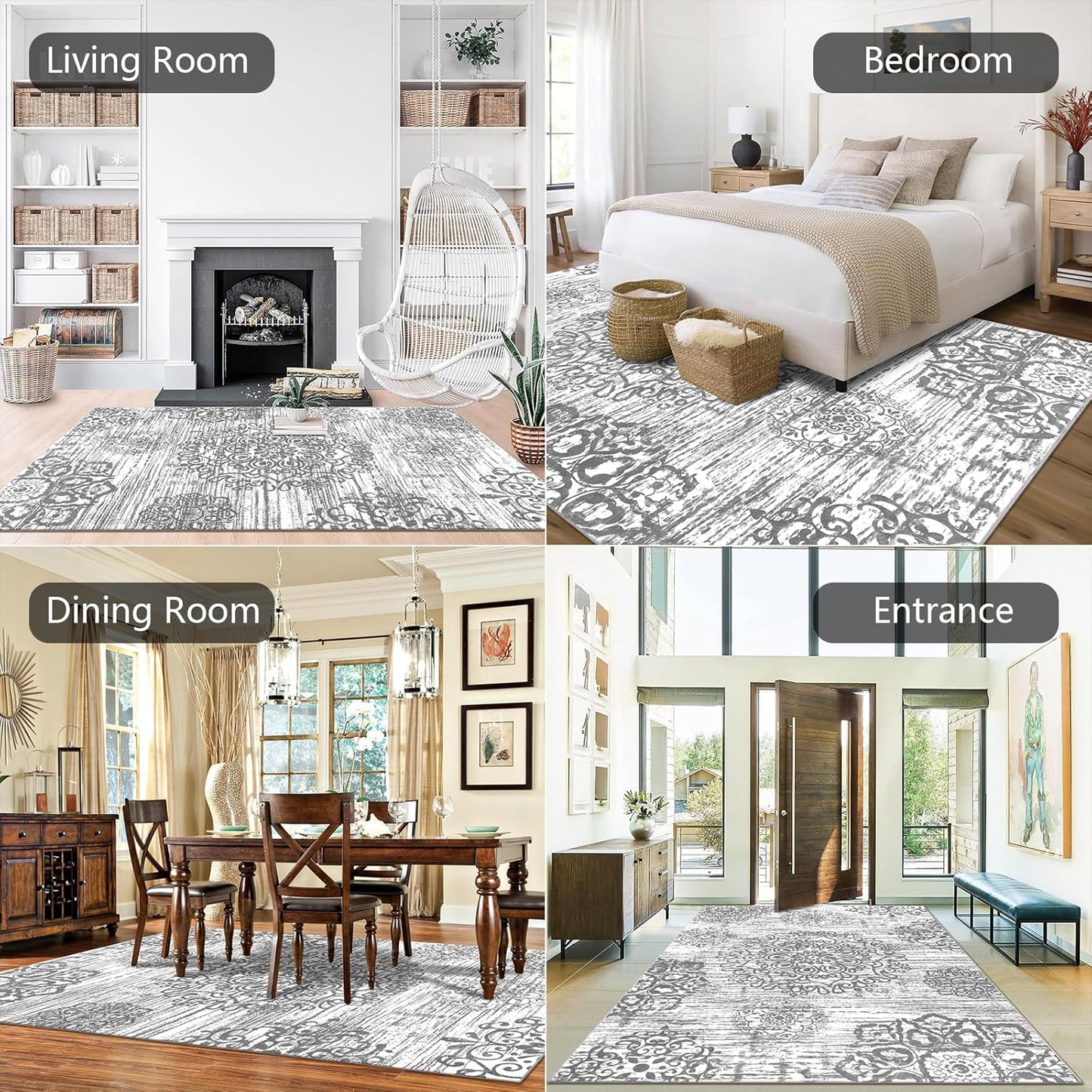 Washable Area Rug Non Slip Soft Distressed Medallion Bedroom & Living Room Rugs Vintage Entry Floor Carpet for Dining Room Bathroom Entryway