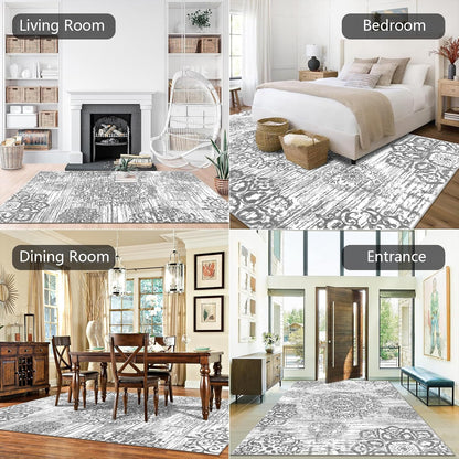 Washable Area Rug Non Slip Soft Distressed Medallion Bedroom & Living Room Rugs Vintage Entry Floor Carpet for Dining Room Bathroom Entryway