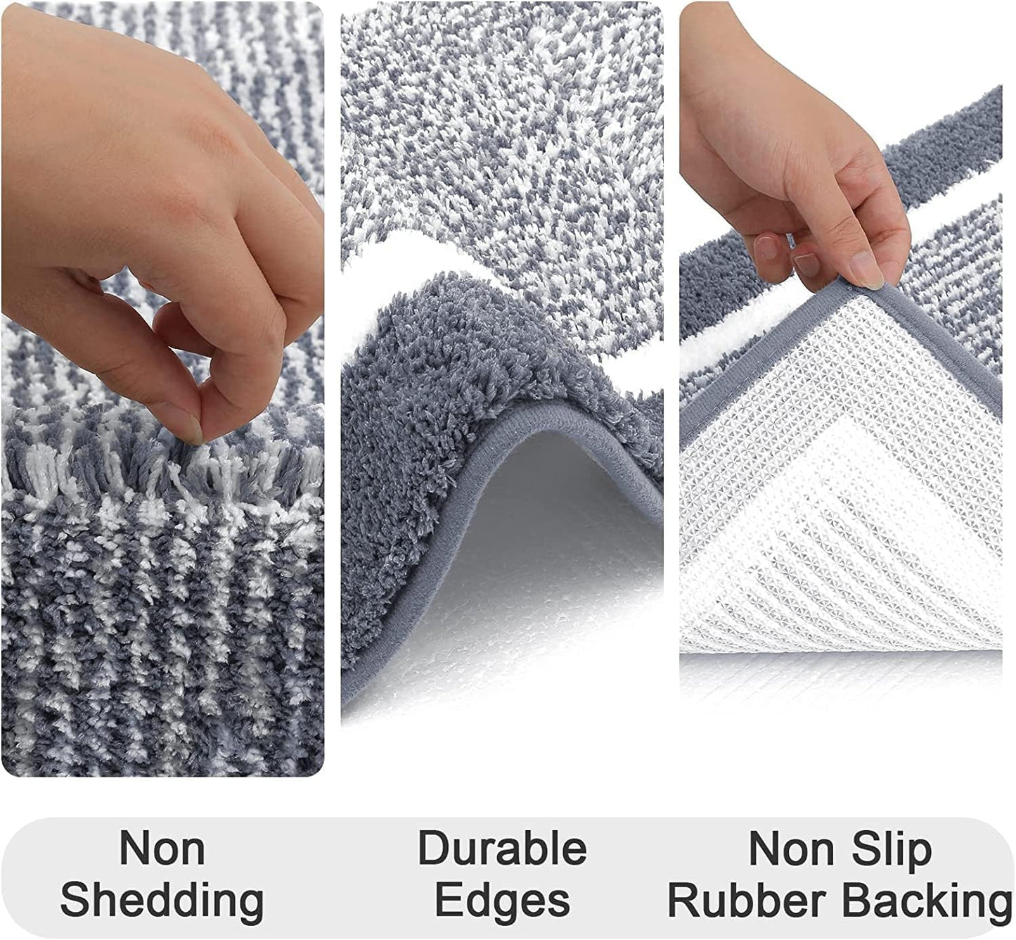 Bathroom Rug Set 3 Piece Non Slip Absorbent Bath Mats Set Microfiber Soft Bathroom Mat Plush Shaggy Bath Rugs Includes U-Shaped Toilet Mat for Bath Floor, Shower