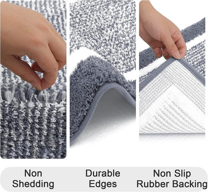 Bathroom Rug Set 3 Piece Non Slip Absorbent Bath Mats Set Microfiber Soft Bathroom Mat Plush Shaggy Bath Rugs Includes U-Shaped Toilet Mat for Bath Floor, Shower