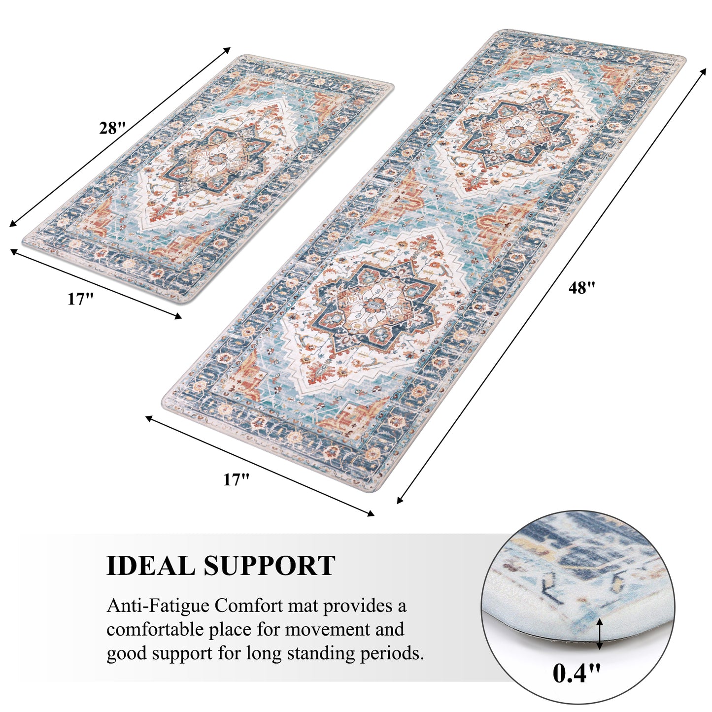 HEBE Anti Fatigue Kitchen Mat Set of 2 Cushioned Kitchen Floor Mats Waterproof Kitchen Rugs Non Slip Kitchen Runner Rug Comfort Soft Standing Mat Carpets