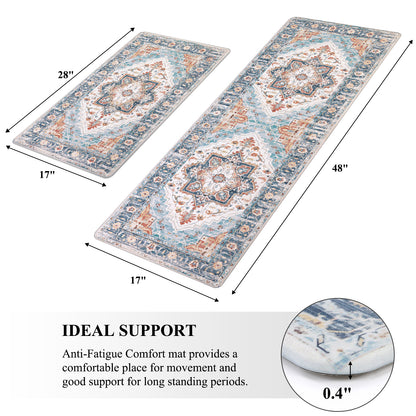 HEBE Anti Fatigue Kitchen Mat Set of 2 Cushioned Kitchen Floor Mats Waterproof Kitchen Rugs Non Slip Kitchen Runner Rug Comfort Soft Standing Mat Carpets