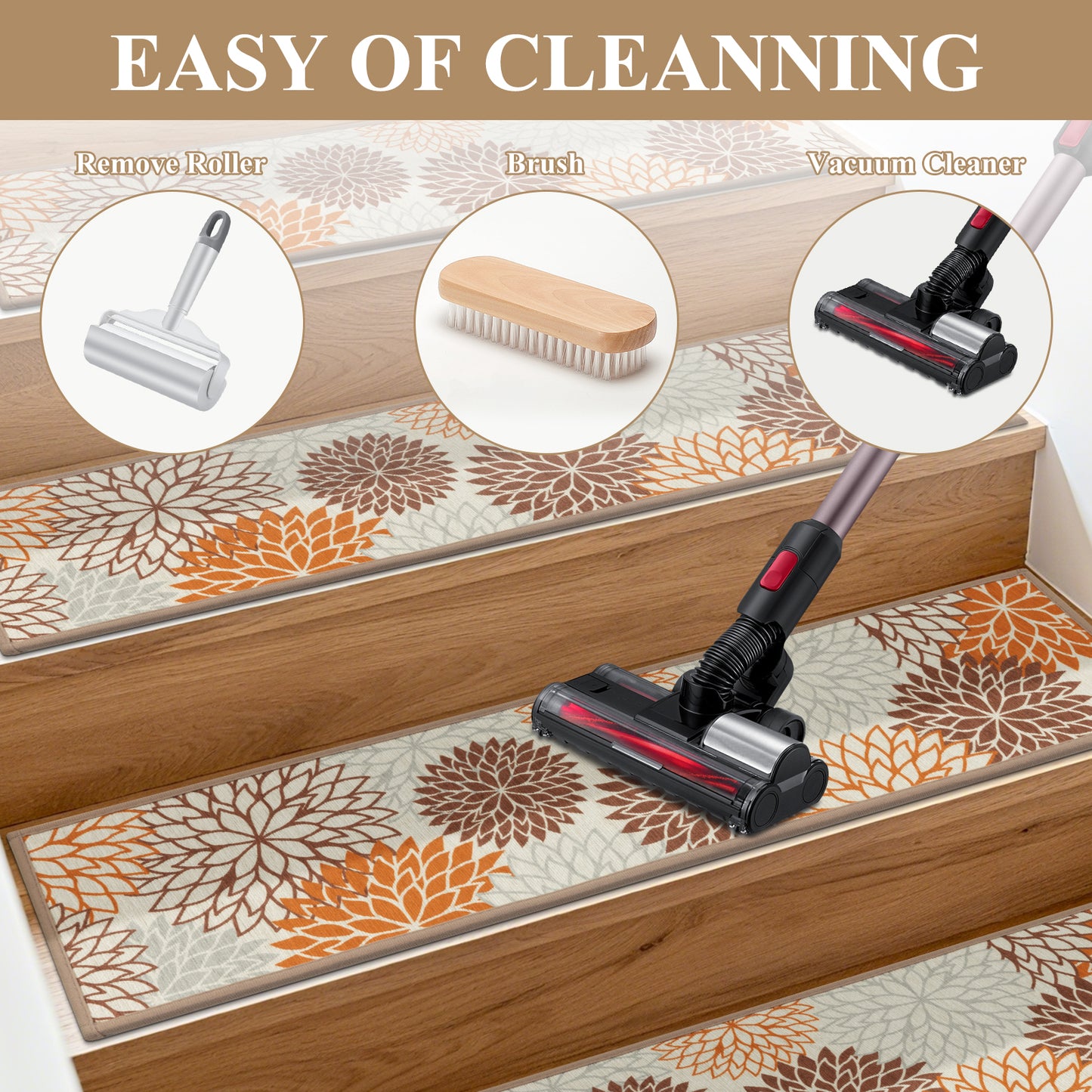 HEBE Stair Treads for Wooden Steps Indoor, 15 Pack 8" X 30" Stair Treads Non Slip with Reusable Adhesive Backing, Non-Skid Carpet Stair Runners for Kids Elders and Pets