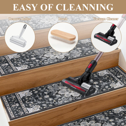 HEBE Carpet Stair Treads for Wooden Steps Indoor 15 Pack Non Slip Staircase Step Treads