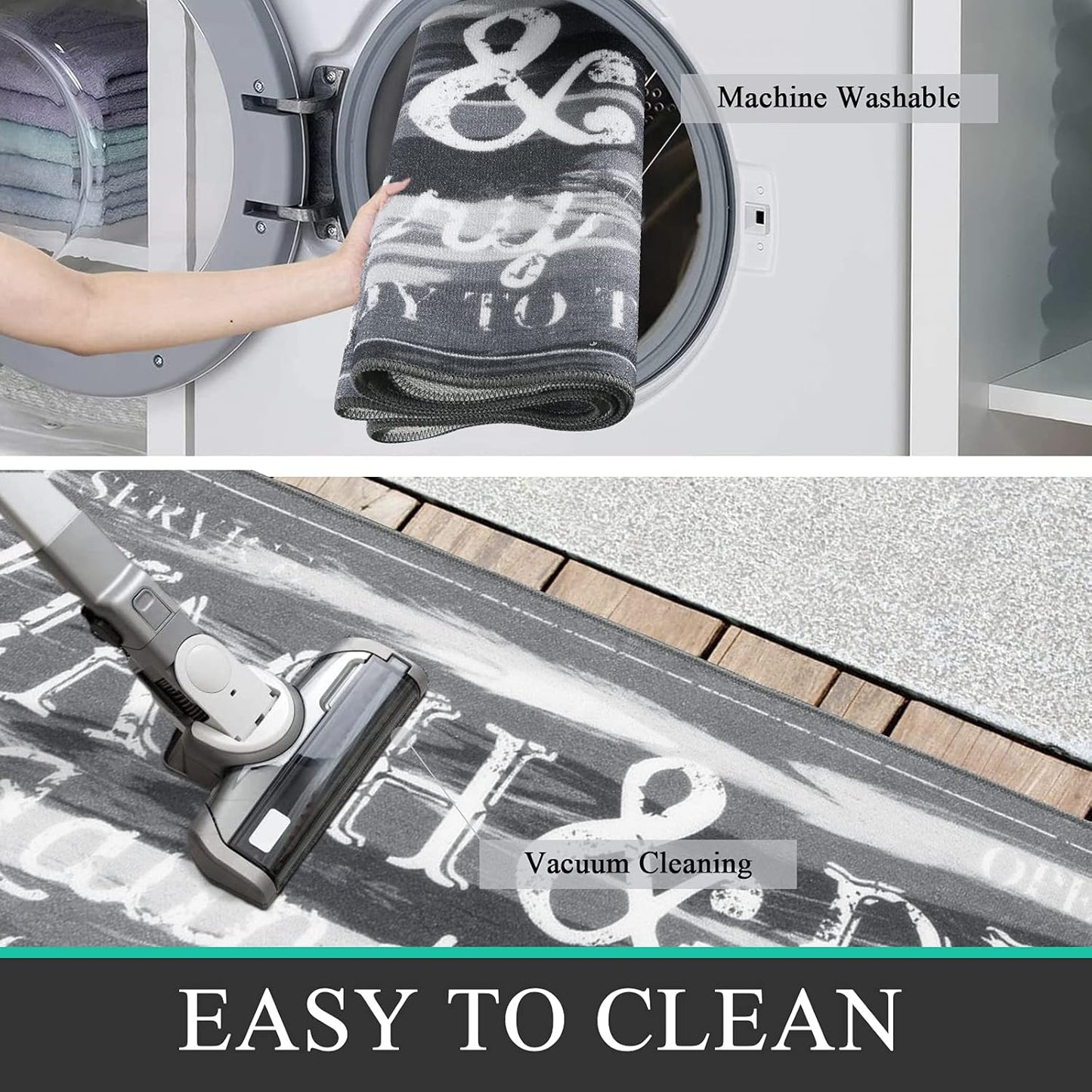 Laundry Room Rug 2'x6' Light Gray Farmhouse Laundry Rug Runner Non Slip Laundry Area Rug Kitchen Floor Mat Washable Runner Rug for Laundry Room Entryway Rug Runner