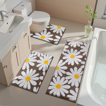 HEBE Boho Bathroom Rugs Set 3 Piece, Non Slip Washable Bath Mat Set