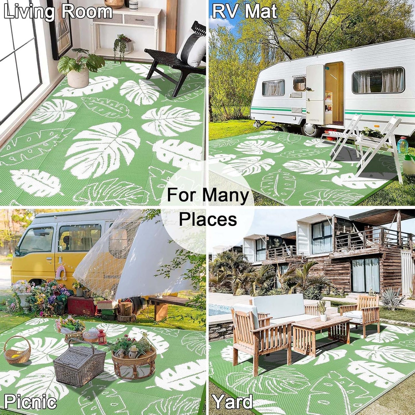 Outdoor Rug  for Patios Waterproof Clearance Reversible Patio Mat Plastic Straw Rug RV Camping Mat Outside Area Rug Carpet for Camping RV,Porch,Deck,Balcony,Camper,Backyard