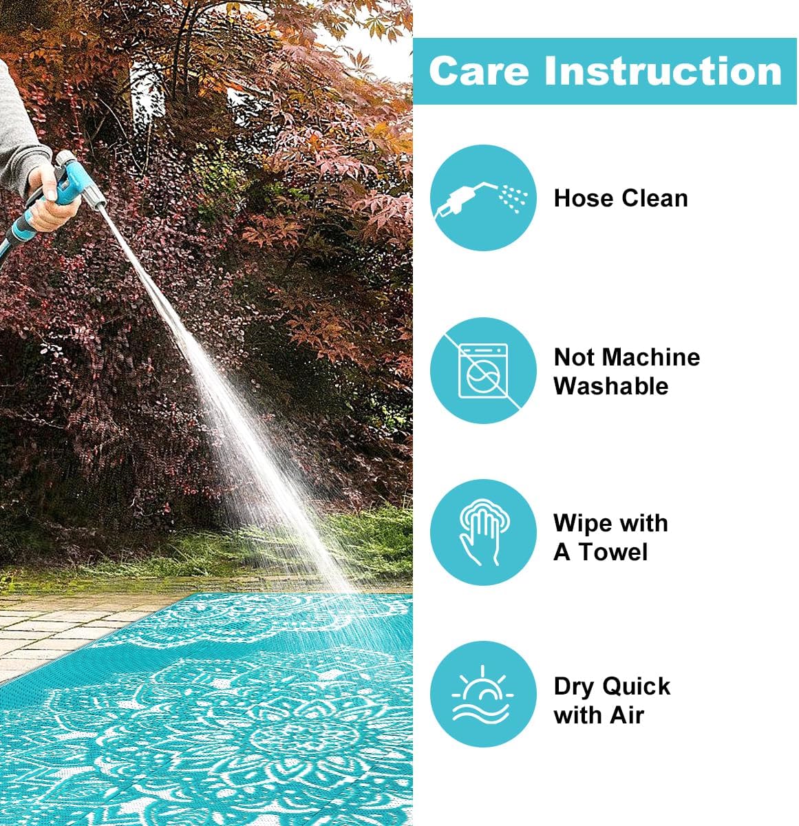 Waterproof Outdoor Rug, Reversible Plastic Straw Rug for Patio Clearance, Camping, RV Mat, Large Outside Rug Carpet for Porch, Deck, Backyard, Balcony, Picnic