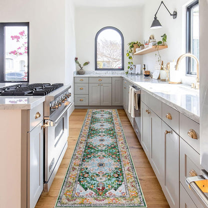 Boho Hallway Runner Rug, Non Slip Washable Vintage Farmhouse Accent Area Rug Carpet for Kitchen Entryway Laundry and Living Room