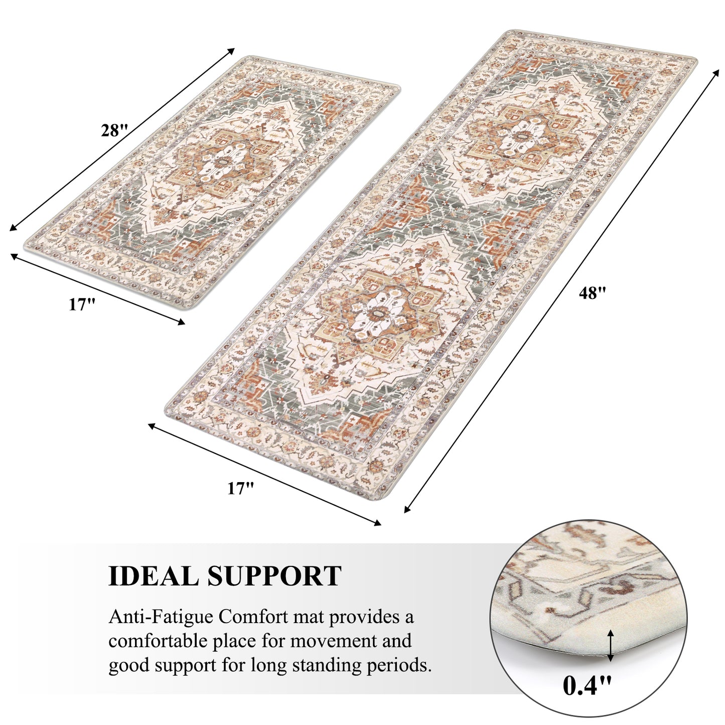 HEBE Anti Fatigue Kitchen Mat Set of 2 Cushioned Kitchen Floor Mats Waterproof Kitchen Rugs Non Slip Kitchen Runner Rug Comfort Soft Standing Mat Carpets