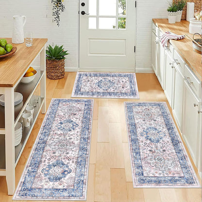 Kitchen Rugs Sets of 3 Non Slip Washable Kitchen Mats for Floor Farmhouse Kitchen Floor Mat Runner Rug Boho Kitchen Sink Rug Carpet for Kitchen Hallway Laundry Room