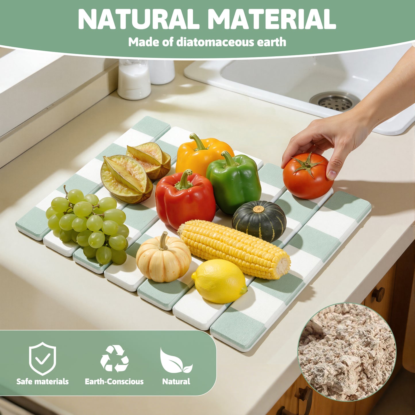 HEBE Stone Drying Mat for Kitchen Counter, Foldable Ultra Absorbent Stone Drying Mat