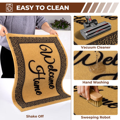 Synthetic Coco Coir Welcome Mat with Heavy Duty Backing, Anti-Slip Coconut Door Mat Outside Entrance, Welcome Doormat for Front Door, Porch, Entry, Patio, Garden, Garage, Mudroom