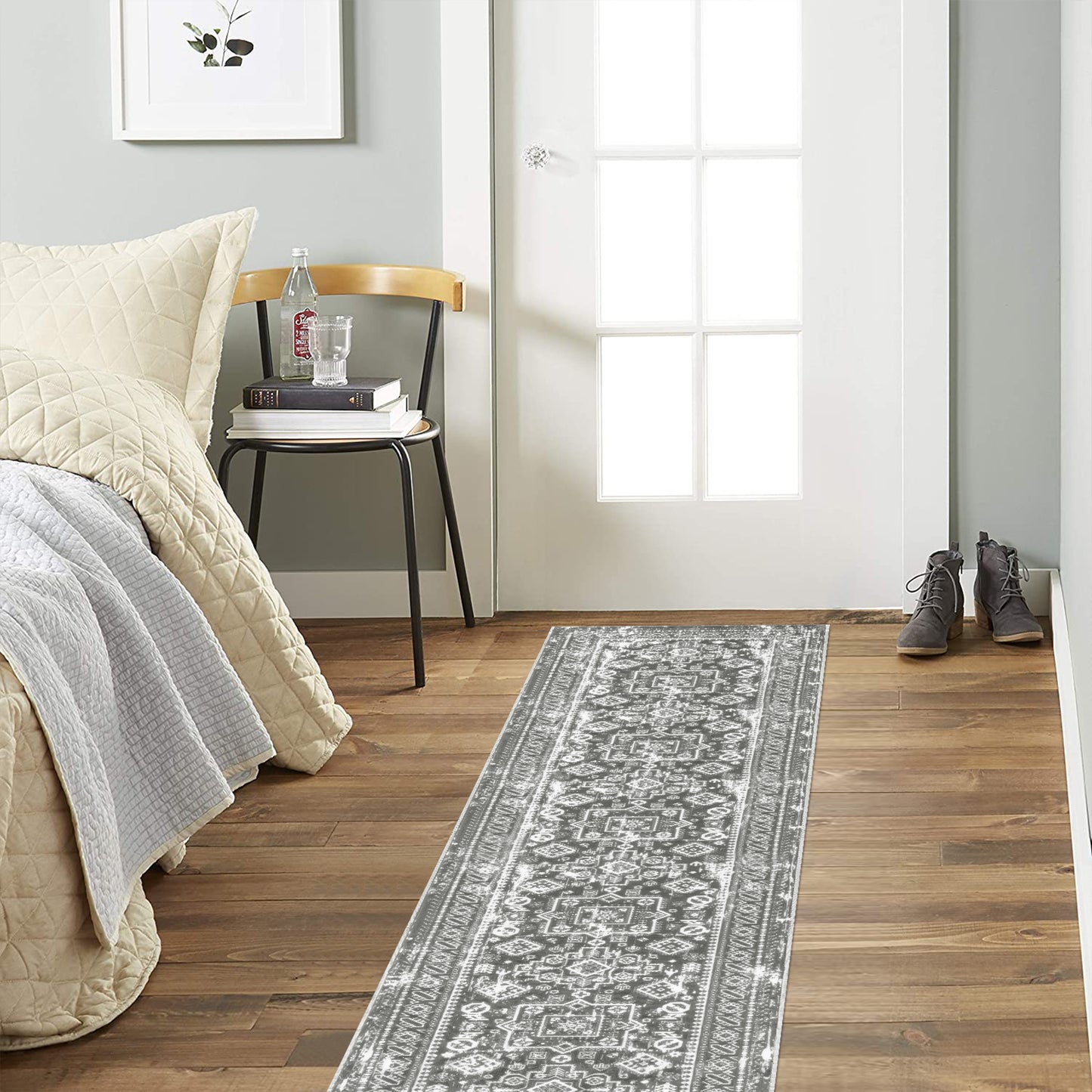 HEBE Hallway Runner Rug 2x10 Washable Rug Runner Non Slip Entryway Rug Floor Carpet Runner for Hallway Bedroom Kitchen Laundry Room, Grey