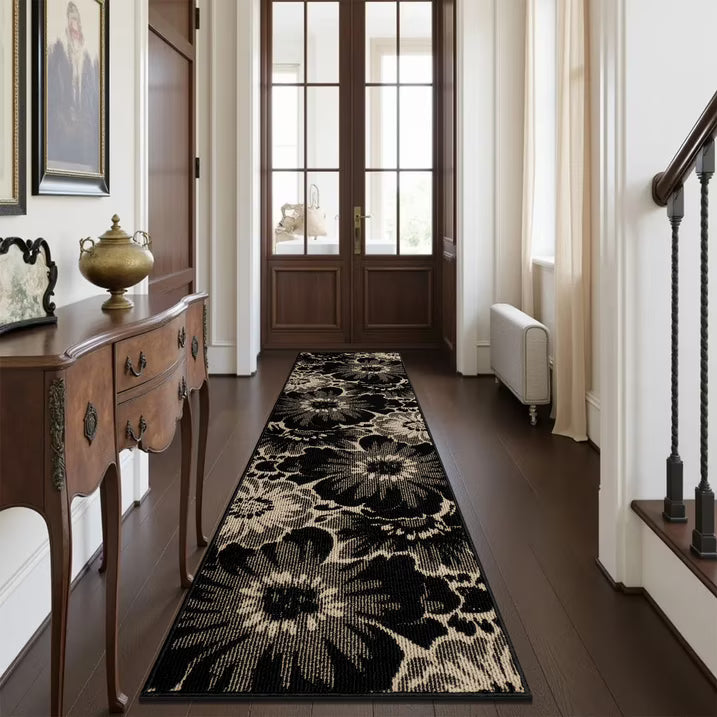 HEBE Runner Rug for Hallway,Non-slip Machine Washable Runners Flower Floor Mats Low Pile Carpet Rug Runner with Rubber Backing