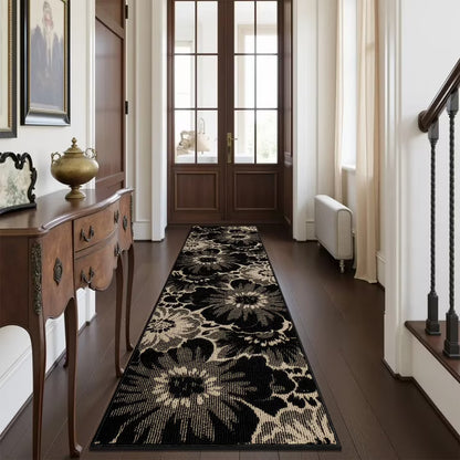 HEBE Runner Rug for Hallway,Non-slip Machine Washable Runners Flower Floor Mats Low Pile Carpet Rug Runner with Rubber Backing