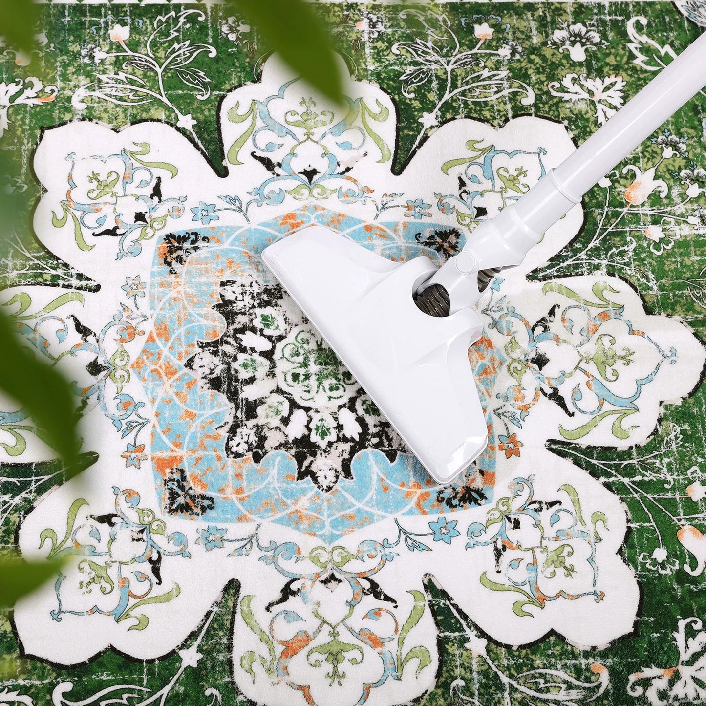 HEBE Bohemian Vintage Area Rug Machine Washable Low-Pile Accent Carpet, Non-Shedding Non-Slip Living Room Floor Throw Rugs for Bedroom,Dining Room,Kids Playroom,Rv,Office(Green)