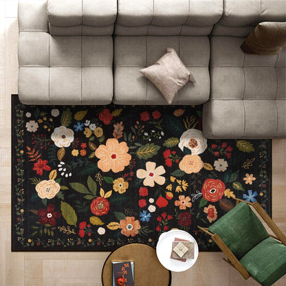HEBE 5x7 ft Living Room Area Rug Machine Washable Boho Area Rug Non Slip Floral Vintage Low Pile Large Rug for Living Room, Bedroom, Farmhouse, Dining Room, Kids Playroom