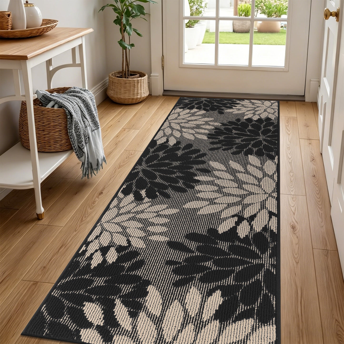 HEBE Runner Rug for Hallway, Floral Non Slip Washable Rug for Entryway, Kitchen, Laundry Room