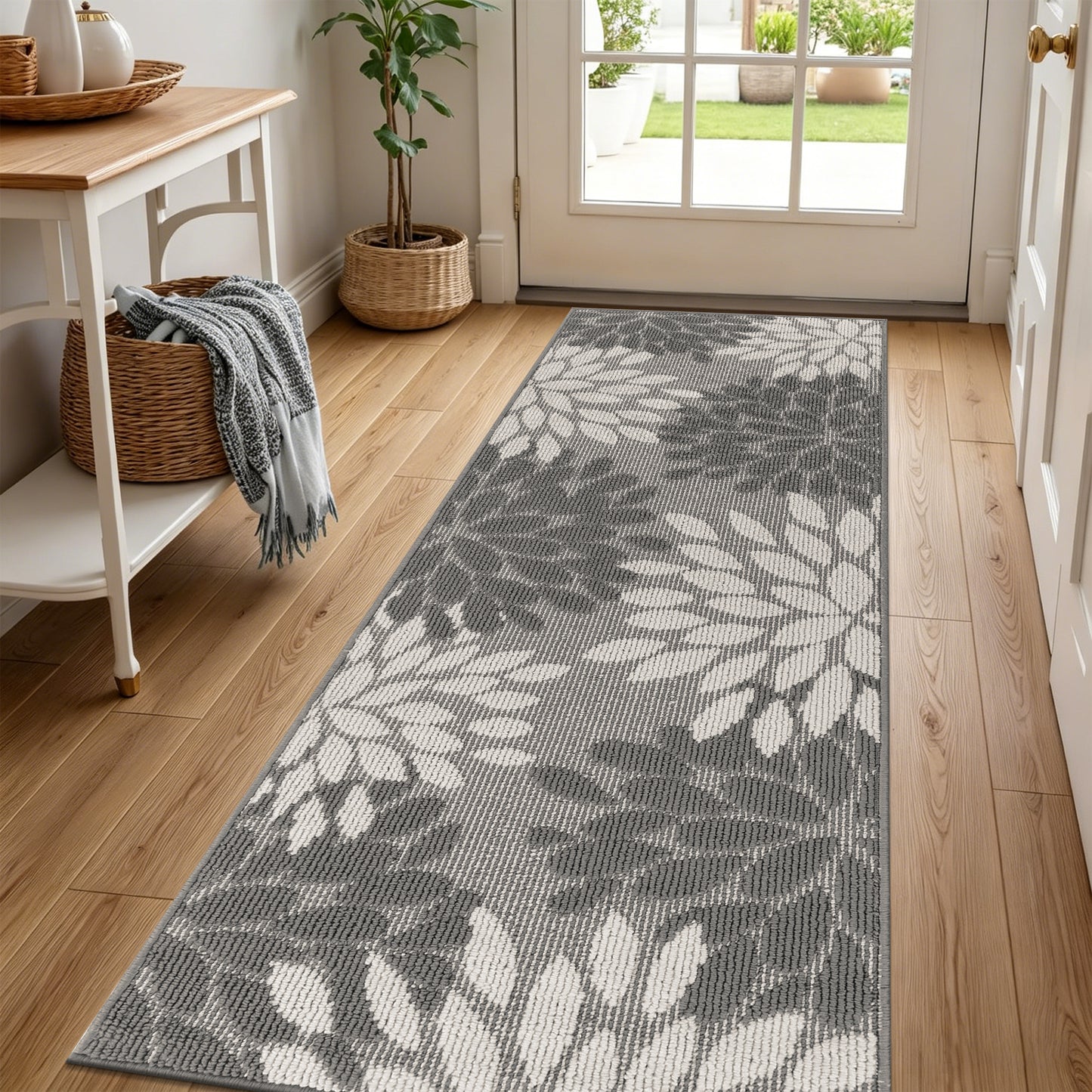 HEBE Runner Rug for Hallway, Floral Non Slip Washable Rug for Entryway, Kitchen, Laundry Room
