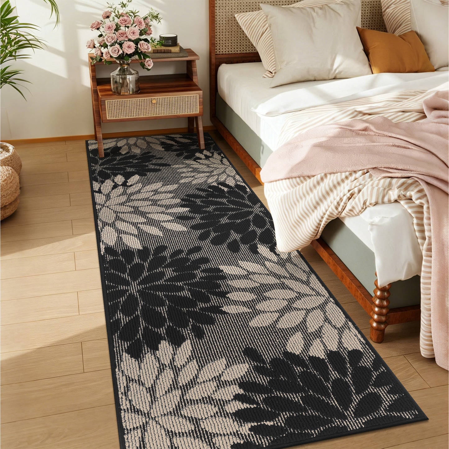 HEBE Runner Rug for Hallway, Floral Non Slip Washable Rug for Entryway, Kitchen, Laundry Room