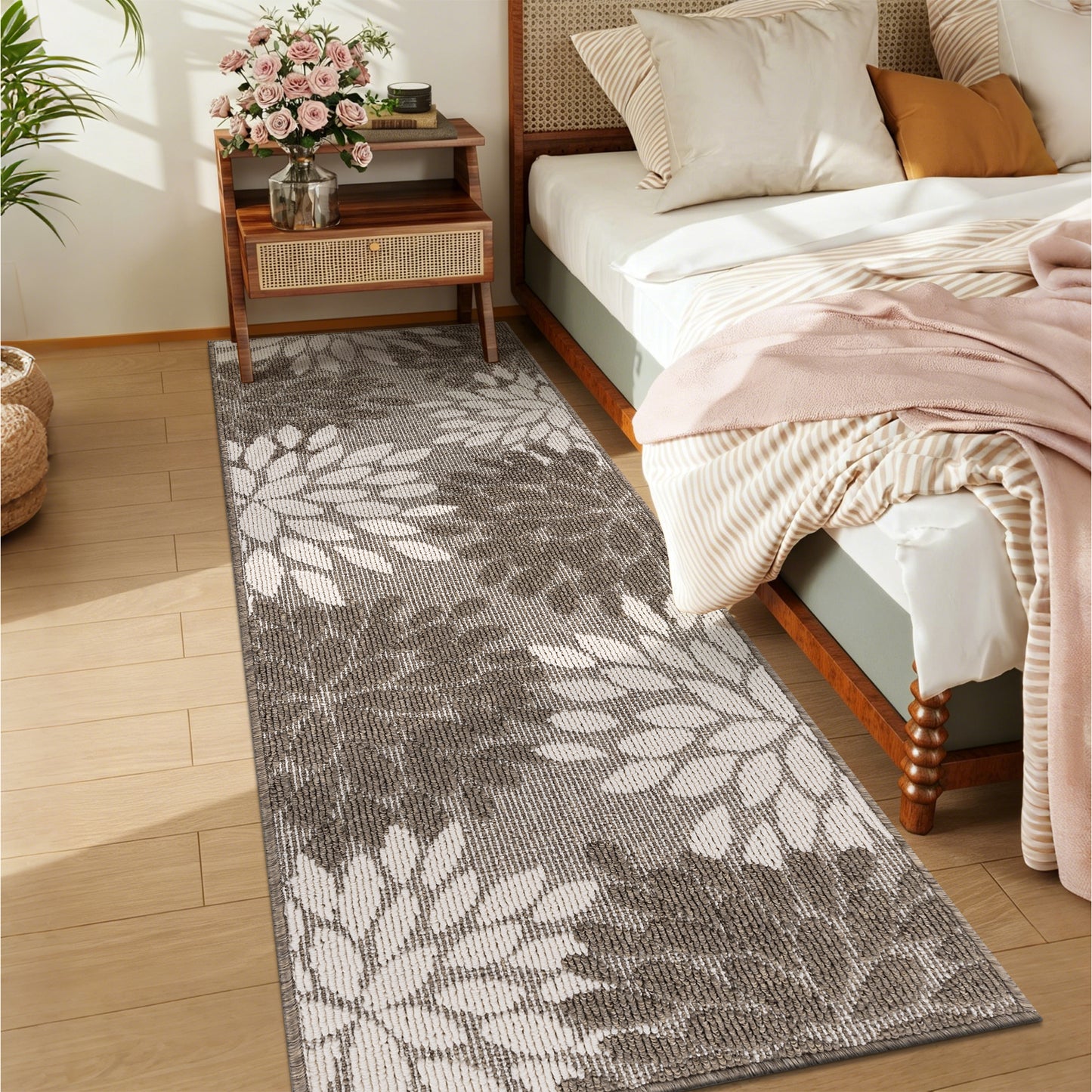 HEBE Runner Rug for Hallway, Floral Non Slip Washable Rug for Entryway, Kitchen, Laundry Room