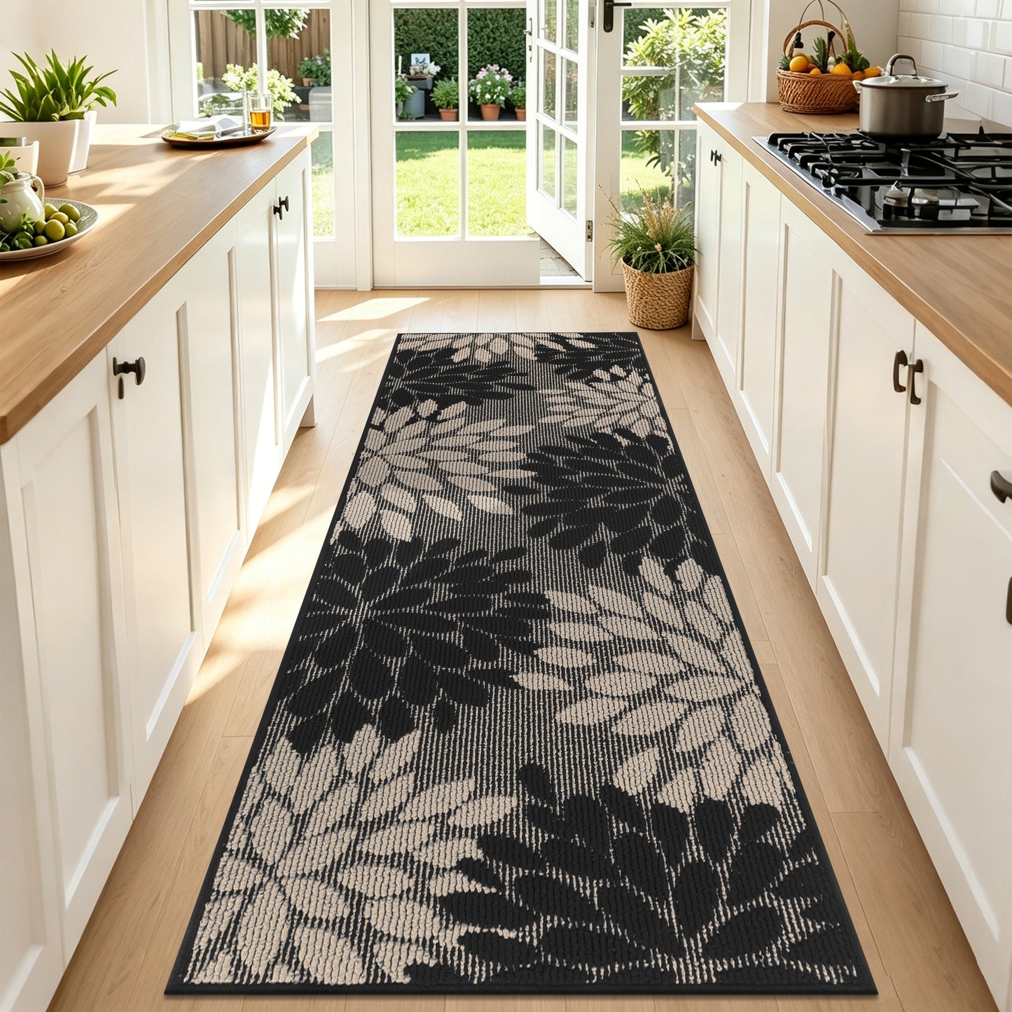 HEBE Runner Rug for Hallway, Floral Non Slip Washable Rug for Entryway, Kitchen, Laundry Room