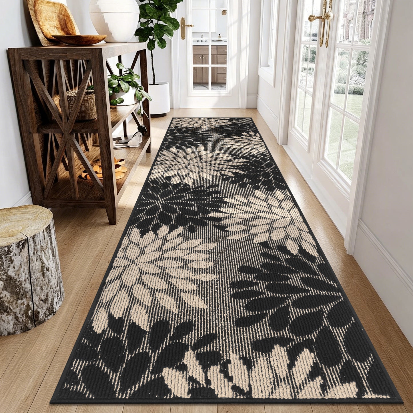 HEBE Runner Rug for Hallway, Floral Non Slip Washable Rug for Entryway, Kitchen, Laundry Room