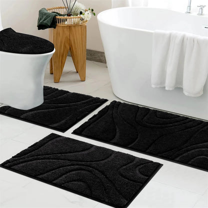 HEBE Bathroom Rugs Sets 4 Piece, Super Soft and Absorbent Non Slip Microfiber Toilet Bathroom Mats