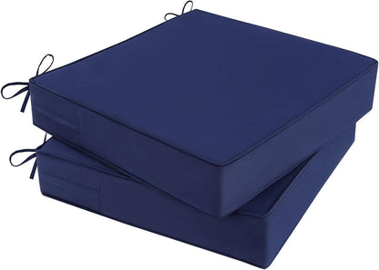 Outdoor Chair Cushions, Waterproof Blue Patio Furniture Cushions Set of 2 with Ties & Handle