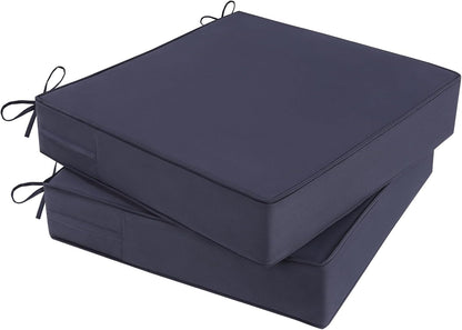 Outdoor Chair Cushions, Waterproof Blue Patio Furniture Cushions Set of 2 with Ties & Handle