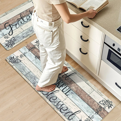 HEBE Farmhouse Kitchen Rug Set of 2, Non-Slip Anti-Fatigue Waterproof Cushioned Mat for Kitchen, Dining & Laundry Room, 18"x30"+18"x48"