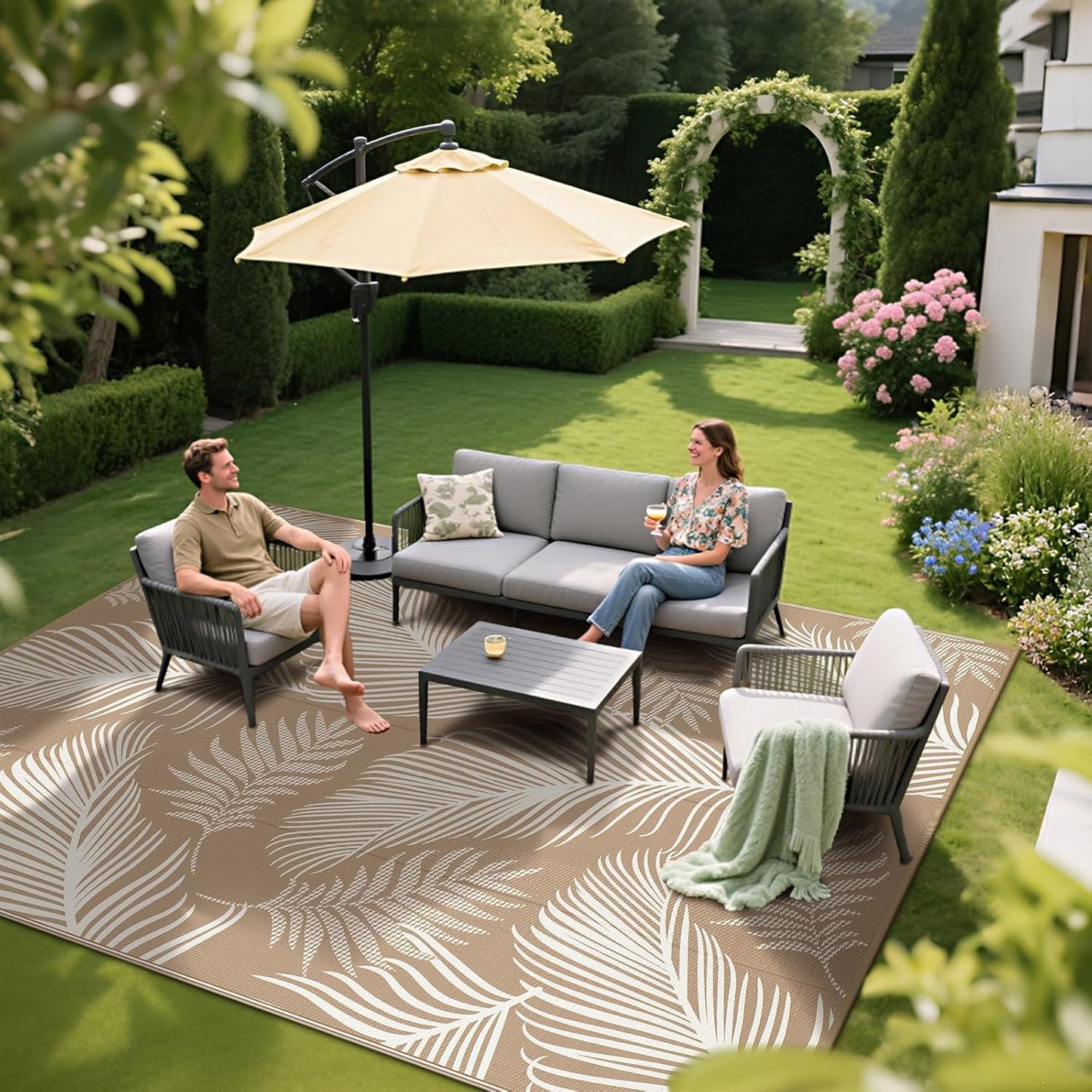 Waterproof Outdoor Rug  Reversible Plastic Straw Patio Camping Rug, Indoor Outdoor RV Mat Carpet for Deck, Camper, Porch, Balcony, Backyard, Picnic