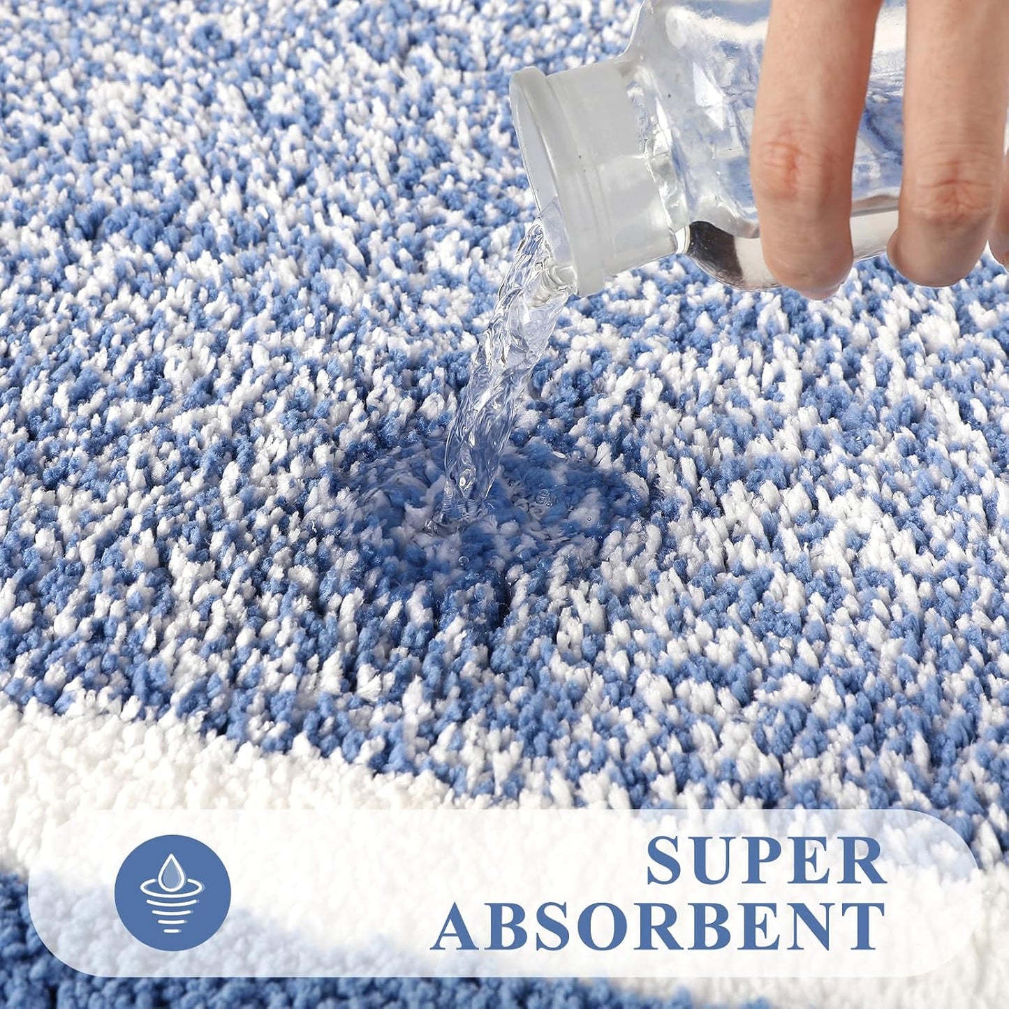 HEBE Bathroom Rug Mat Set 3 Piece, Microfiber Shaggy Bath Mat Set