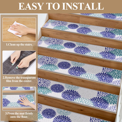 HEBE Stair Treads for Wooden Steps Indoor, 15 Pack 8" X 30" Stair Treads Non Slip with Reusable Adhesive Backing, Non-Skid Carpet Stair Runners for Kids Elders and Pets