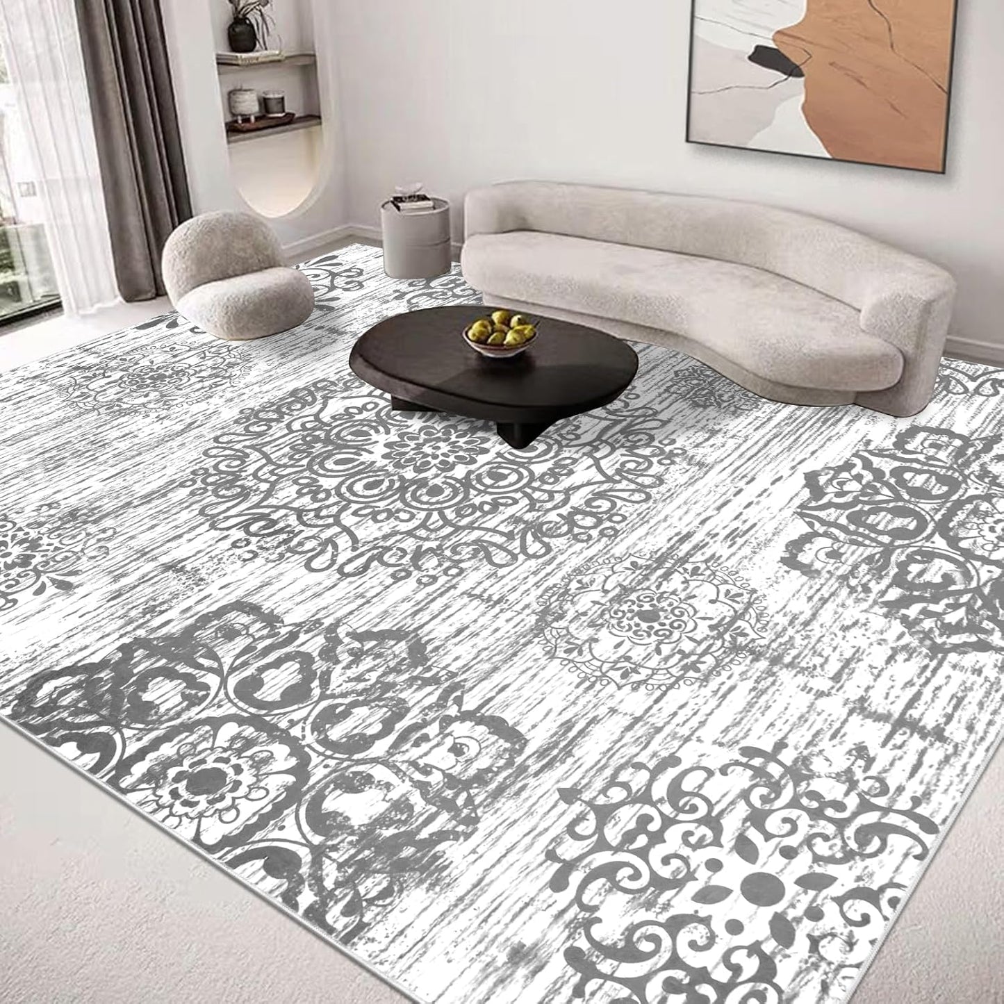 Washable Area Rug Non Slip Soft Distressed Medallion Bedroom & Living Room Rugs Vintage Entry Floor Carpet for Dining Room Bathroom Entryway