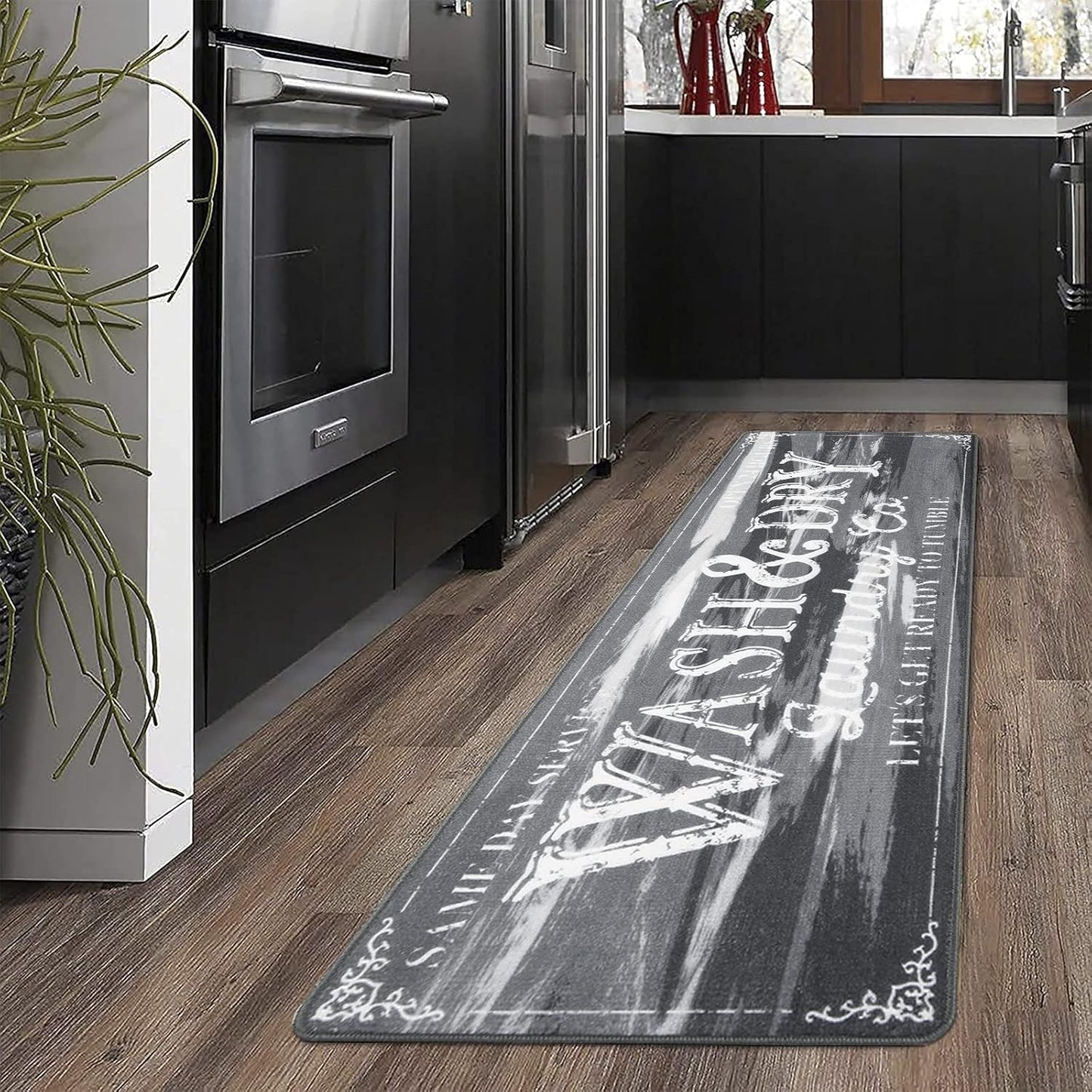 Laundry Room Rug 2'x6' Light Gray Farmhouse Laundry Rug Runner Non Slip Laundry Area Rug Kitchen Floor Mat Washable Runner Rug for Laundry Room Entryway Rug Runner