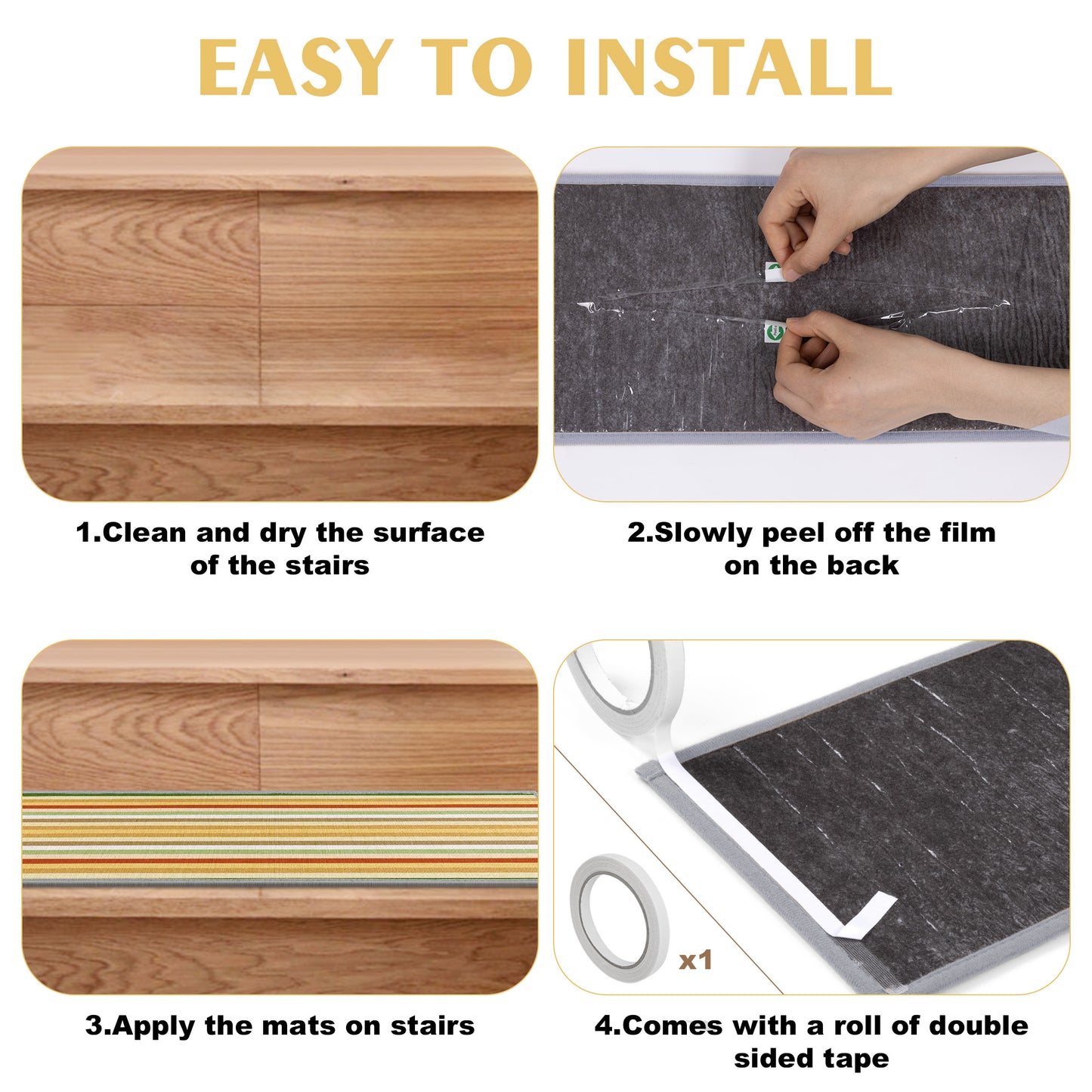 HEBE Stair Treads Non Slip 15 Pack 8" X 30" Stair Treads for Wooden Steps