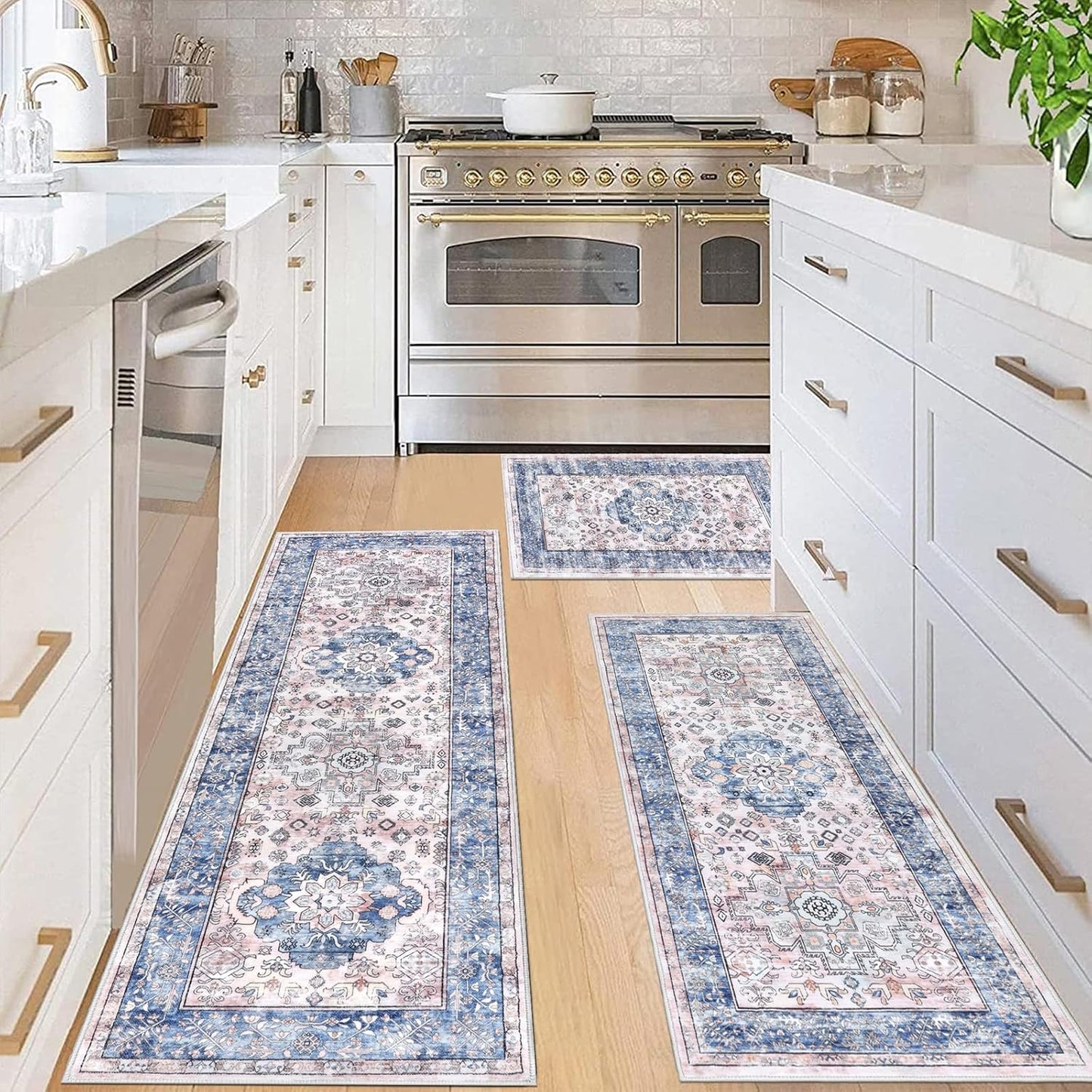 Kitchen Rugs Sets of 3 Non Slip Washable Kitchen Mats for Floor Farmhouse Kitchen Floor Mat Runner Rug Boho Kitchen Sink Rug Carpet for Kitchen Hallway Laundry Room