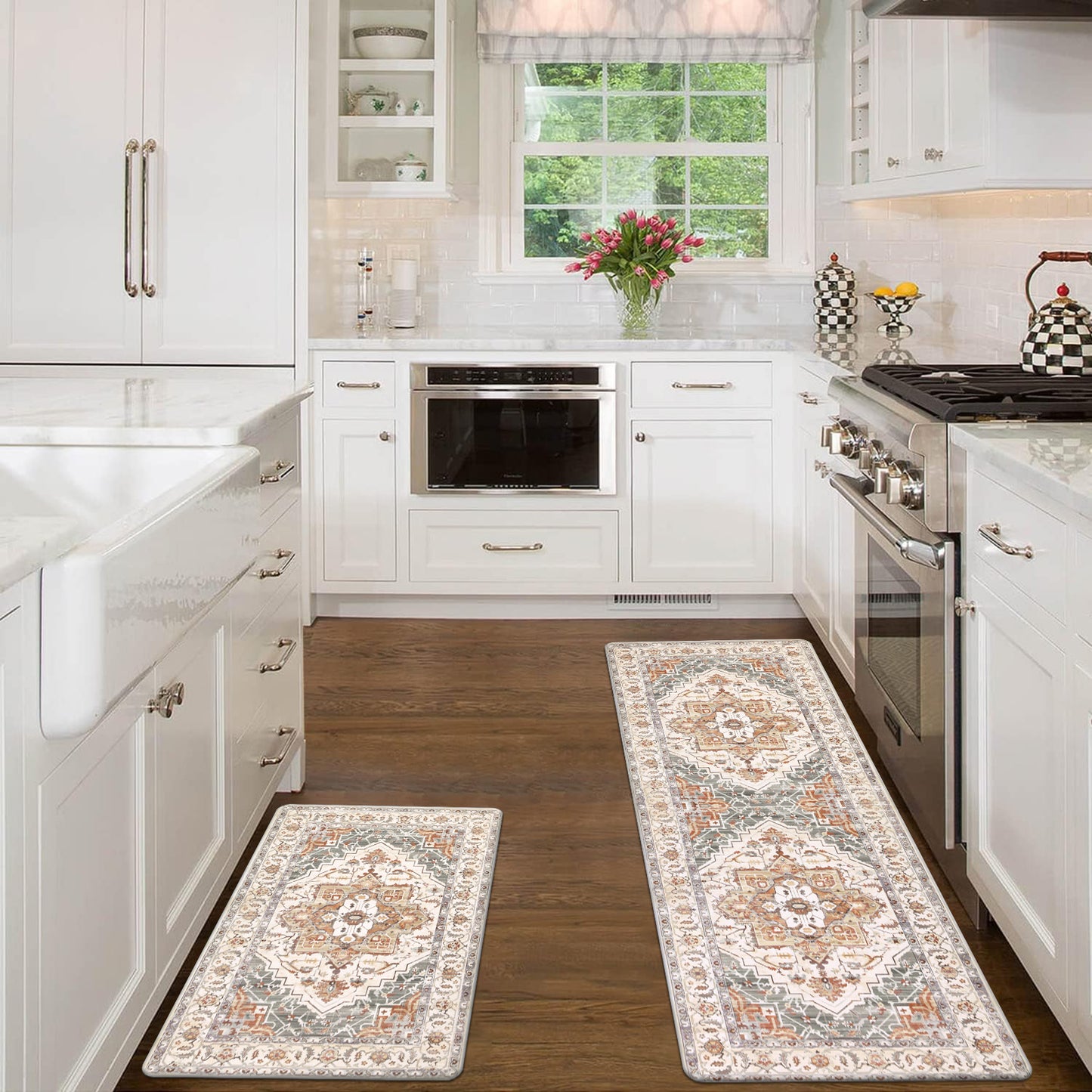 HEBE Anti Fatigue Kitchen Mat Set of 2 Cushioned Kitchen Floor Mats Waterproof Kitchen Rugs Non Slip Kitchen Runner Rug Comfort Soft Standing Mat Carpets