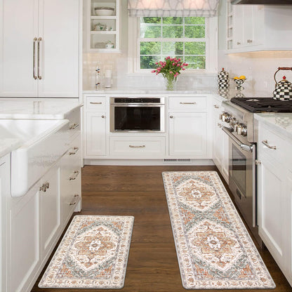 HEBE Anti Fatigue Kitchen Mat Set of 2 Cushioned Kitchen Floor Mats Waterproof Kitchen Rugs Non Slip Kitchen Runner Rug Comfort Soft Standing Mat Carpets
