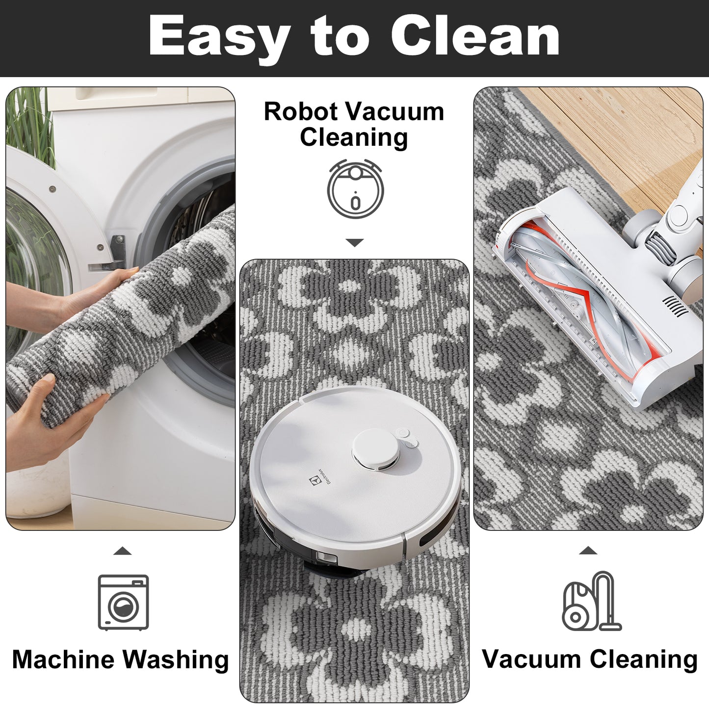 Kitchen Mat Sets 3 Piece Minimalist 3D Lattice Kitchen Floor Rugs with Non Slip Rubber Backing
