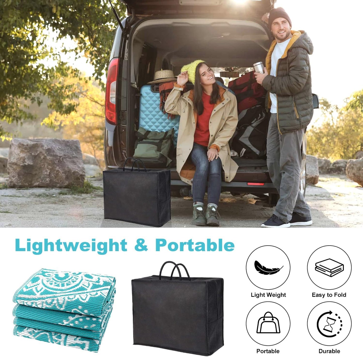 Waterproof Outdoor Rug, Reversible Plastic Straw Rug for Patio Clearance, Camping, RV Mat, Large Outside Rug Carpet for Porch, Deck, Backyard, Balcony, Picnic