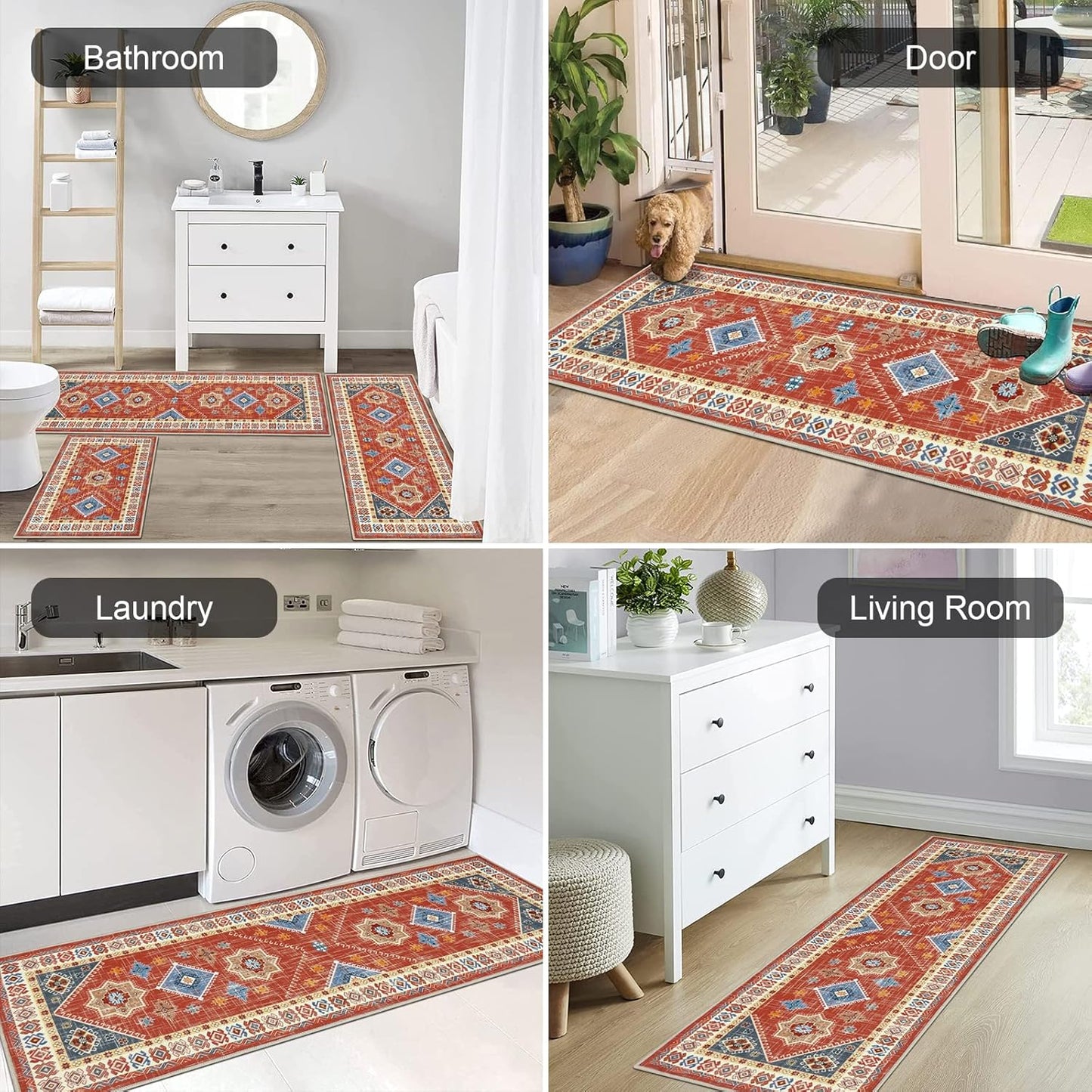 Boho Kitchen Rug Sets 3 Piece with Runner Non Slip Kitchen Rugs and Mats Washable Kitchen Mats for Floor Thick Kitchen Floor Mat Carpet Runner Rugs for Hallway Laundry Holiday Decor