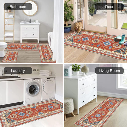 Boho Kitchen Rug Sets 3 Piece with Runner Non Slip Kitchen Rugs and Mats Washable Kitchen Mats for Floor Thick Kitchen Floor Mat Carpet Runner Rugs for Hallway Laundry Holiday Decor