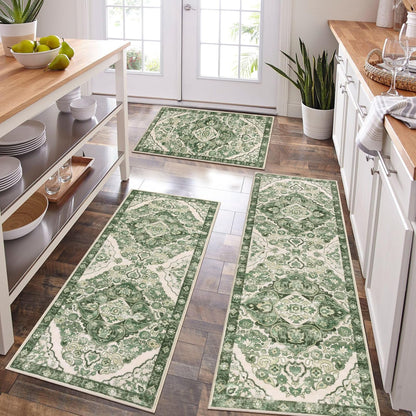 Farmhouse Kitchen Rugs Sets of 3 Non Slip Washable Boho Kitchen Rugs and Mats for Floor Kitchen Runner Rug Floor Carpet for Kitchen, Laundry, Hallways